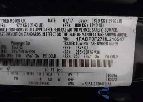 2017 Ford Focus Se z USA, uszkodzony, nr VIN 1FADP3F27HL216547